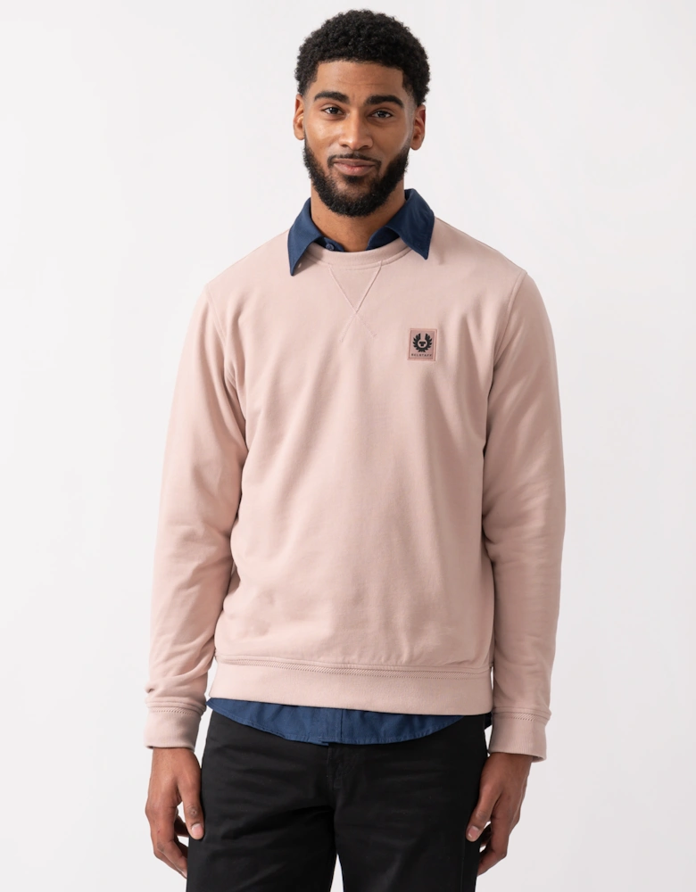 Mens Crew Neck Sweatshirt With Logo Patch - Dusk Pink