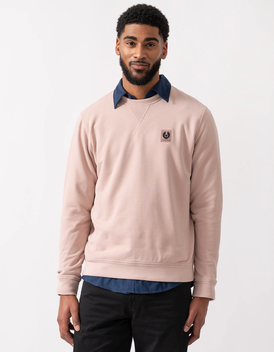 Belstaff Men's Tan Crew Neck Sweatshirt With Logo Patch - Dusk Pink  40 L