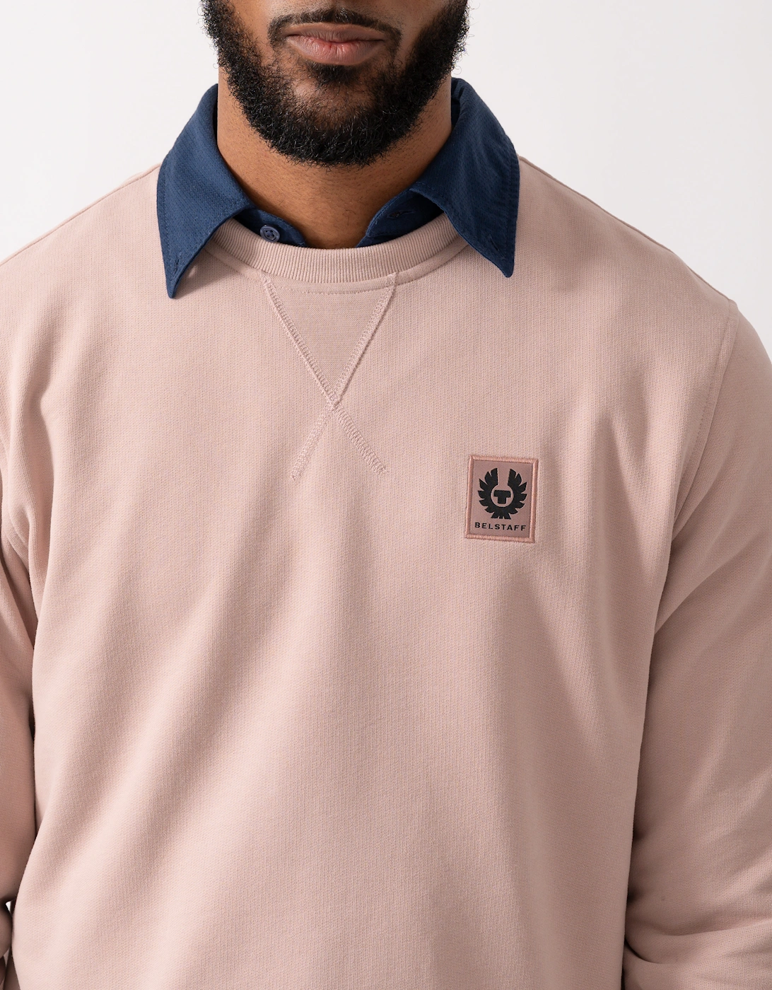 Mens Crew Neck Sweatshirt With Logo Patch - Dusk Pink