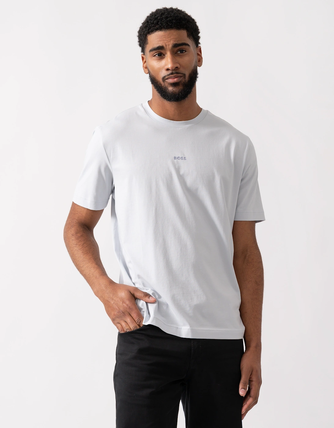 Hugo Boss Men's White Boss Orange Tchup Crew Neck Logo T-Shirt - Light/Pastel Grey 054 - : 42 Xl