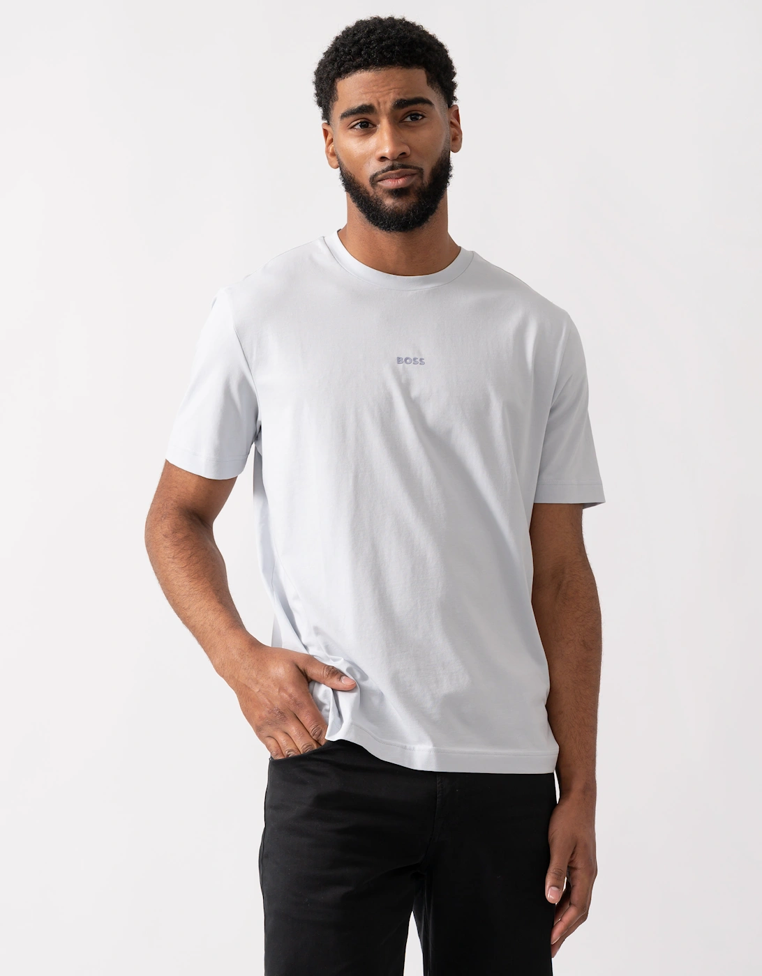 BOSS Orange TChup Mens Crew Neck Small Logo T-Shirt - Light/Pastel Grey 054, 5 of 4