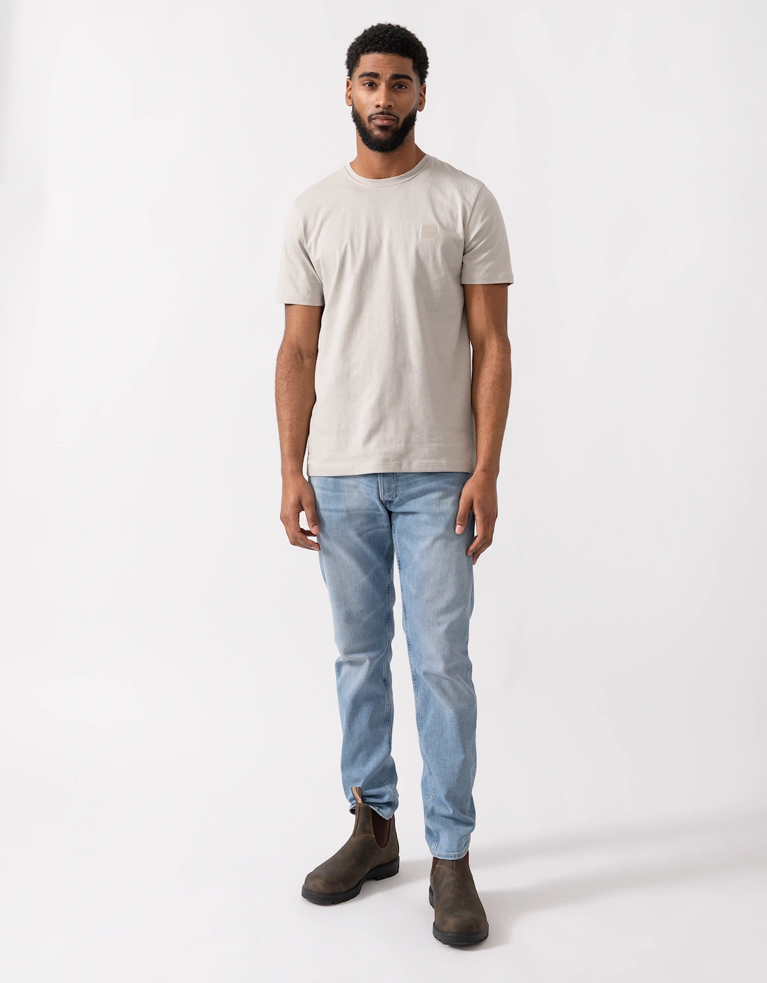 BOSS Orange Tales Mens Cotton-Jersey T-shirt With Logo Patch - Open Grey 070