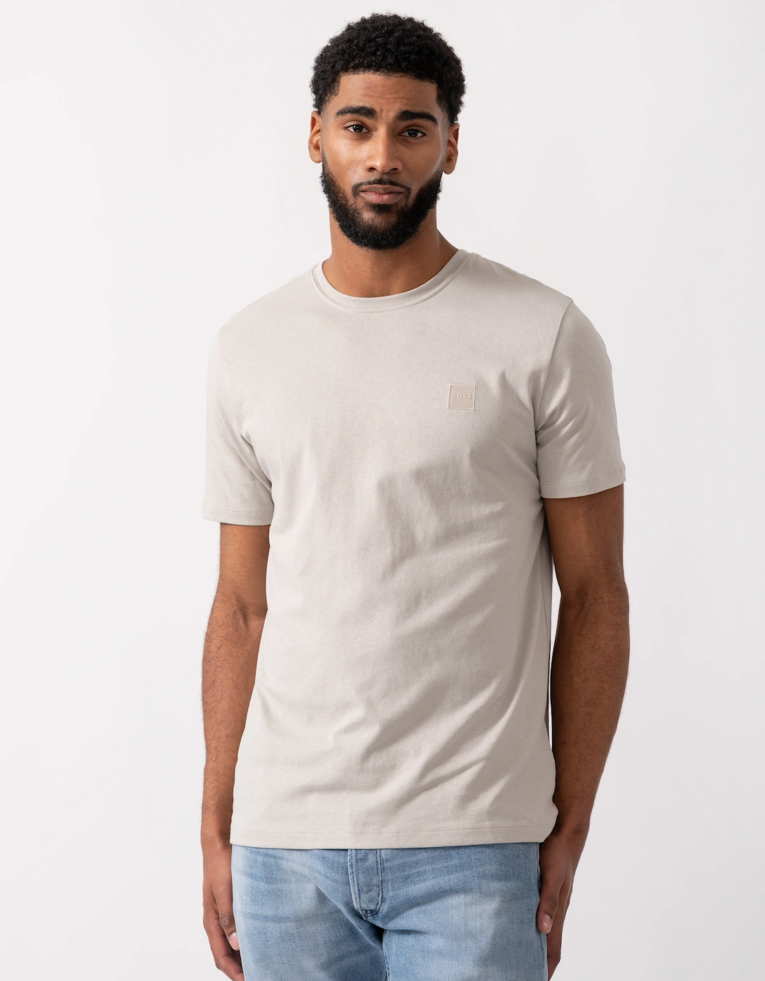 Men's BOSS Orange Tales Mens Cotton-Jersey T-shirt With Logo Patch - Open Grey 070 - White - Size: 40