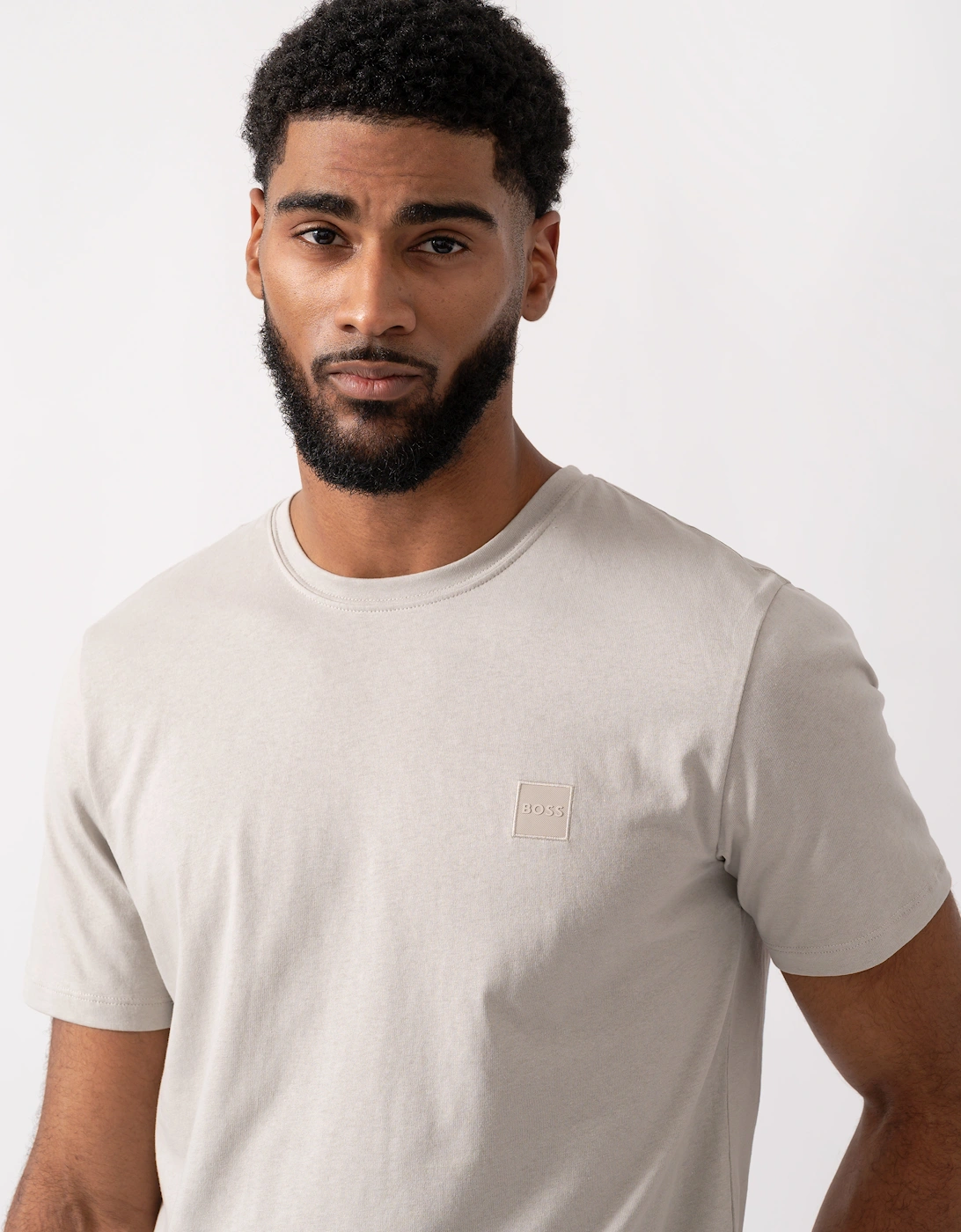 BOSS Orange Tales Mens Cotton-Jersey T-shirt With Logo Patch - Open Grey 070