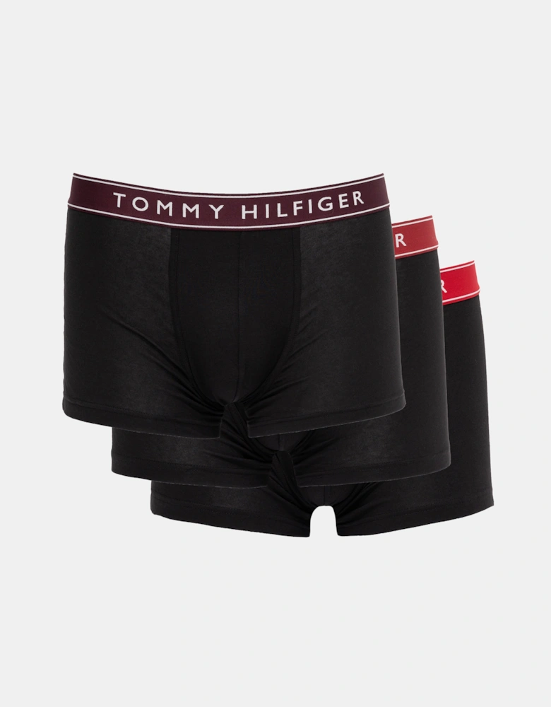 3 Pack Mens Waistband Trunks - B-Burgundy/Red/Primary Red