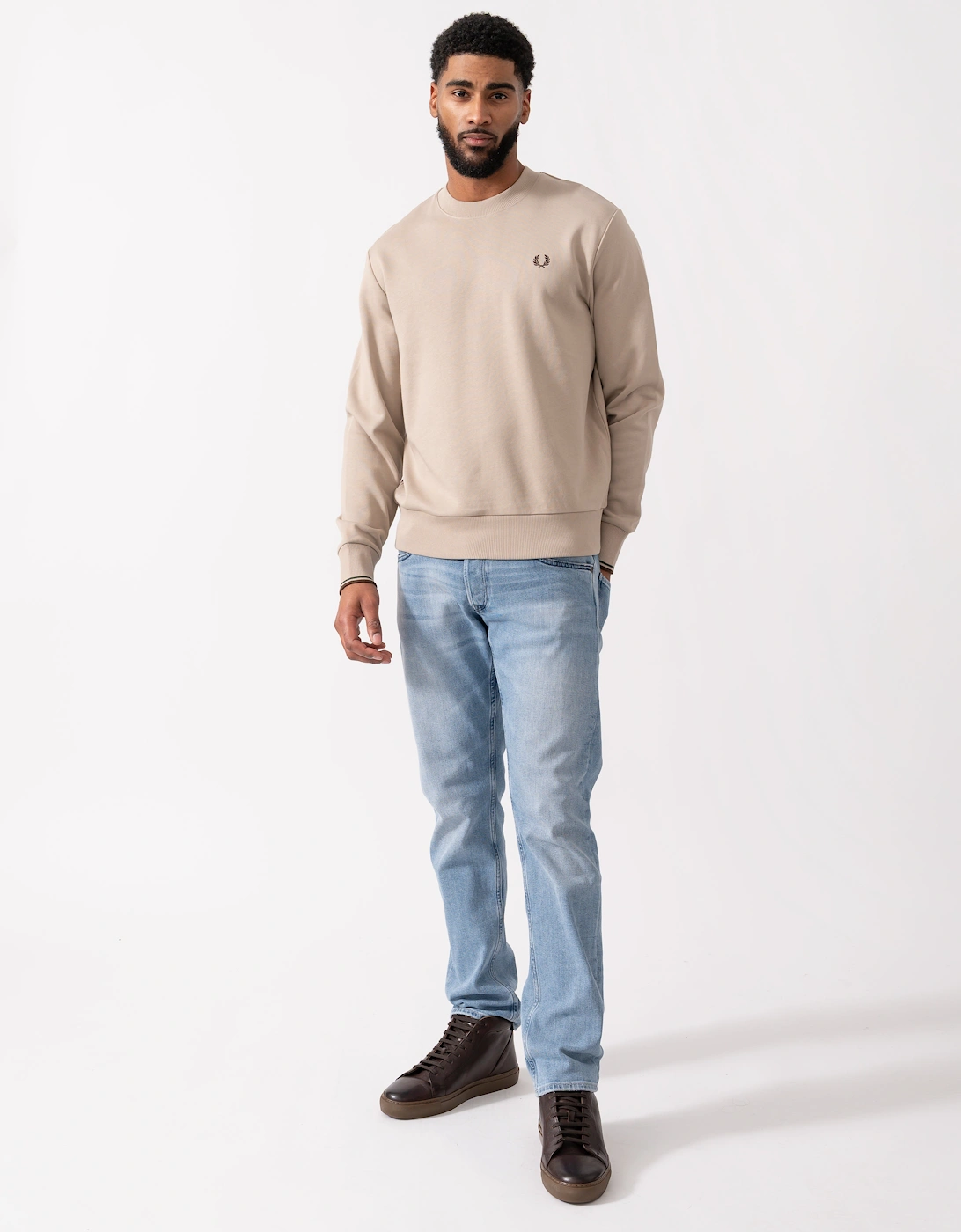 Mens Crew Neck Sweatshirt - Warm Oat/Court Green/Burnt Tobacco 50A