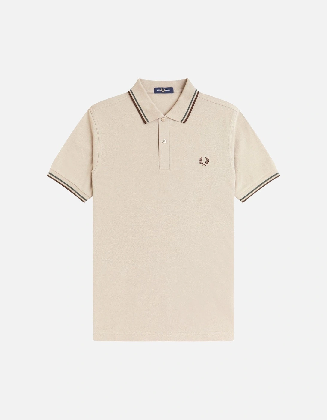 Men's Fred Perry Twin Tipped Polo Shirt Warm Oat/Court Green/Burnt Tobacco - Tan - Size: 40