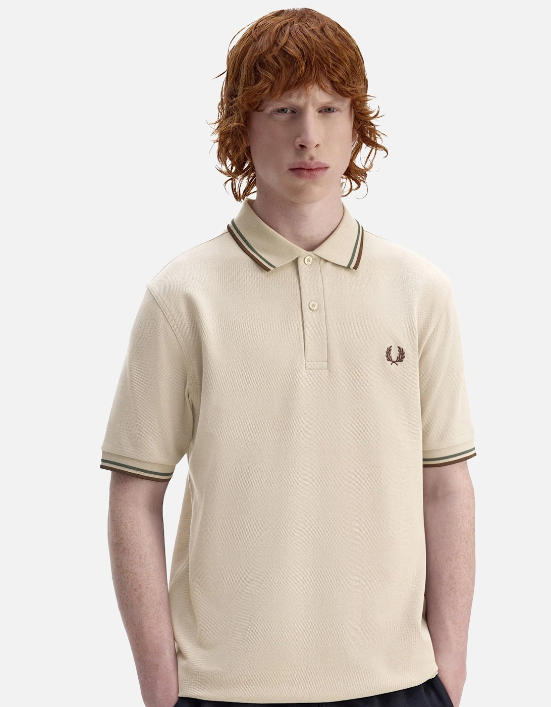 Twin Tipped Polo Shirt Warm Oat/Court Green/Burnt Tobacco