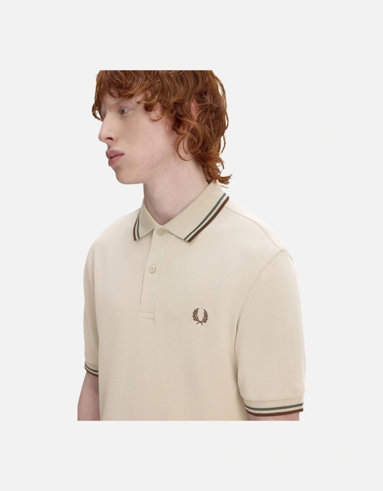 Twin Tipped Polo Shirt Warm Oat/Court Green/Burnt Tobacco