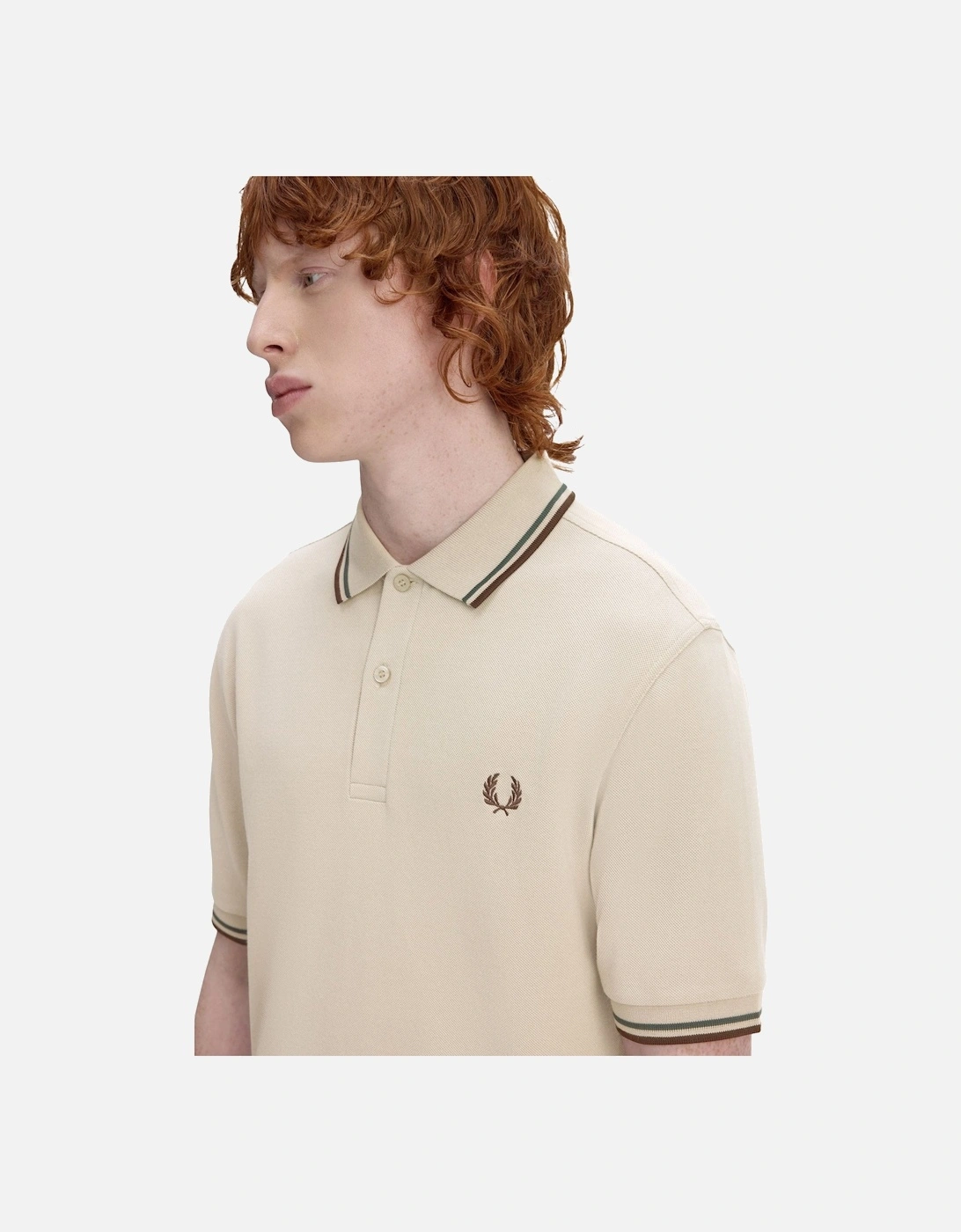 Twin Tipped Polo Shirt Warm Oat/Court Green/Burnt Tobacco