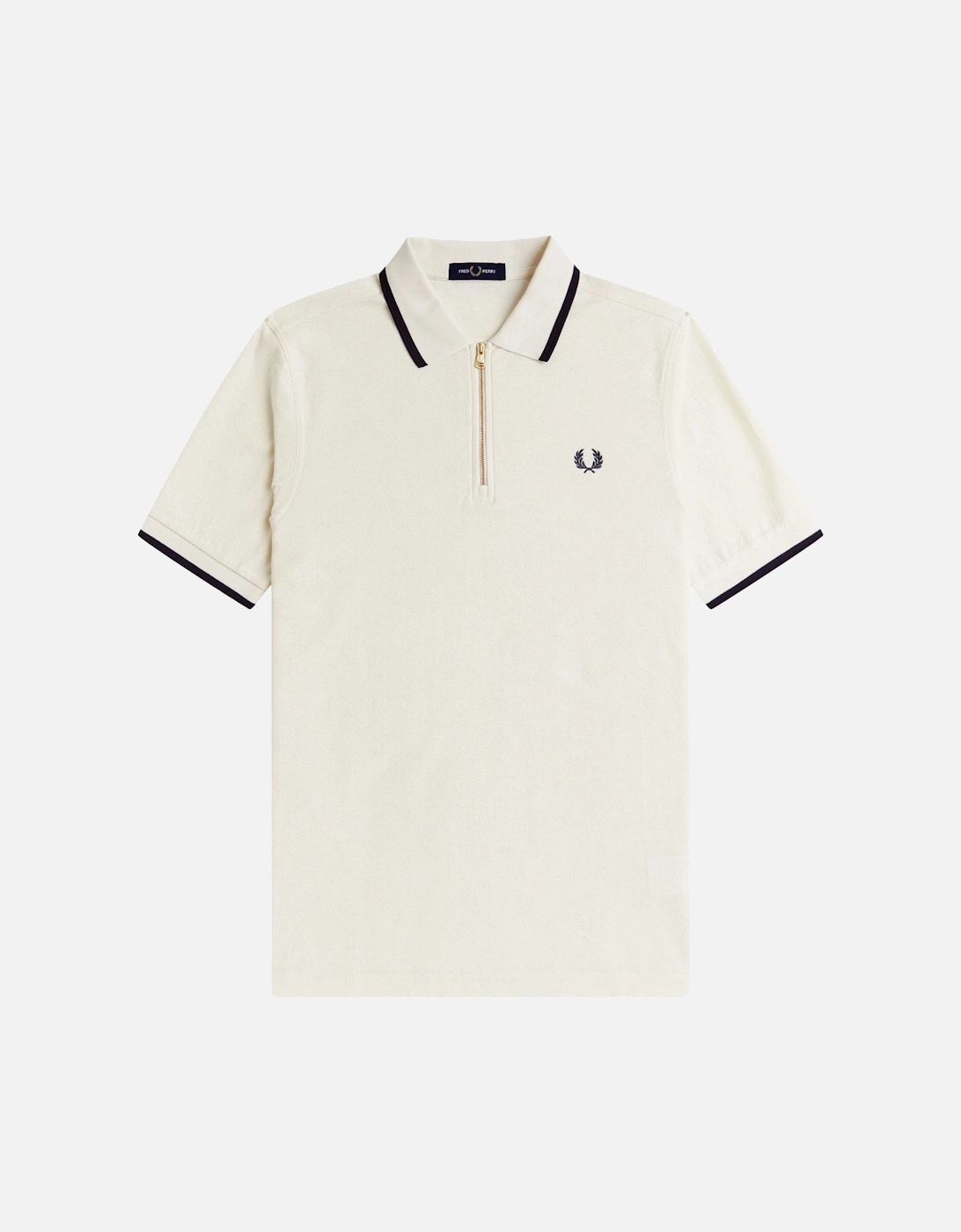 Crepe Pique Zip Neck Polo Shirt Ecru, 5 of 4