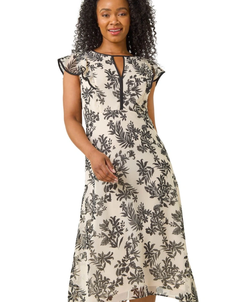 Petite Floral Print Tipped Edge Midi Dress