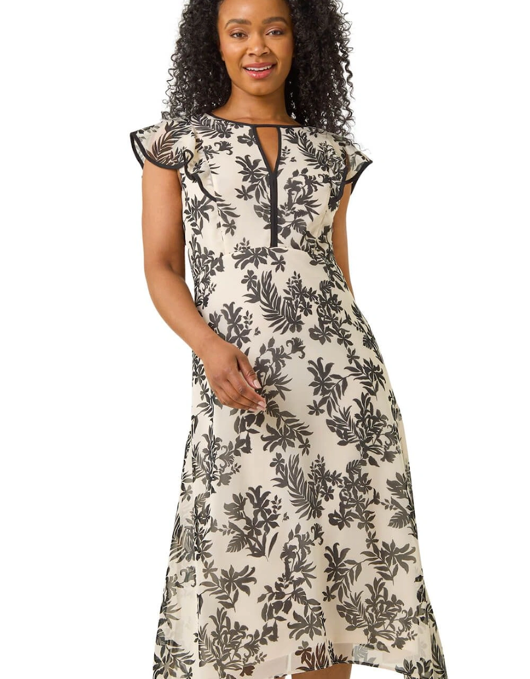 Petite Floral Print Tipped Edge Midi Dress, 2 of 1