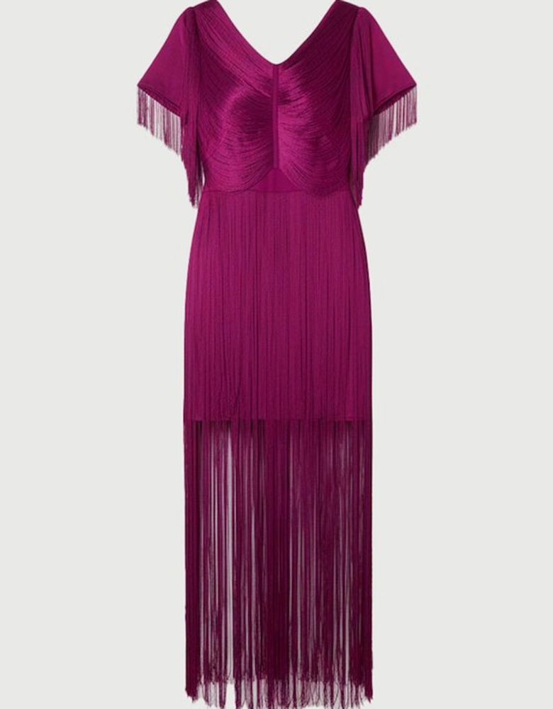 Maxi Draped Fringe Knitted Mini Dress