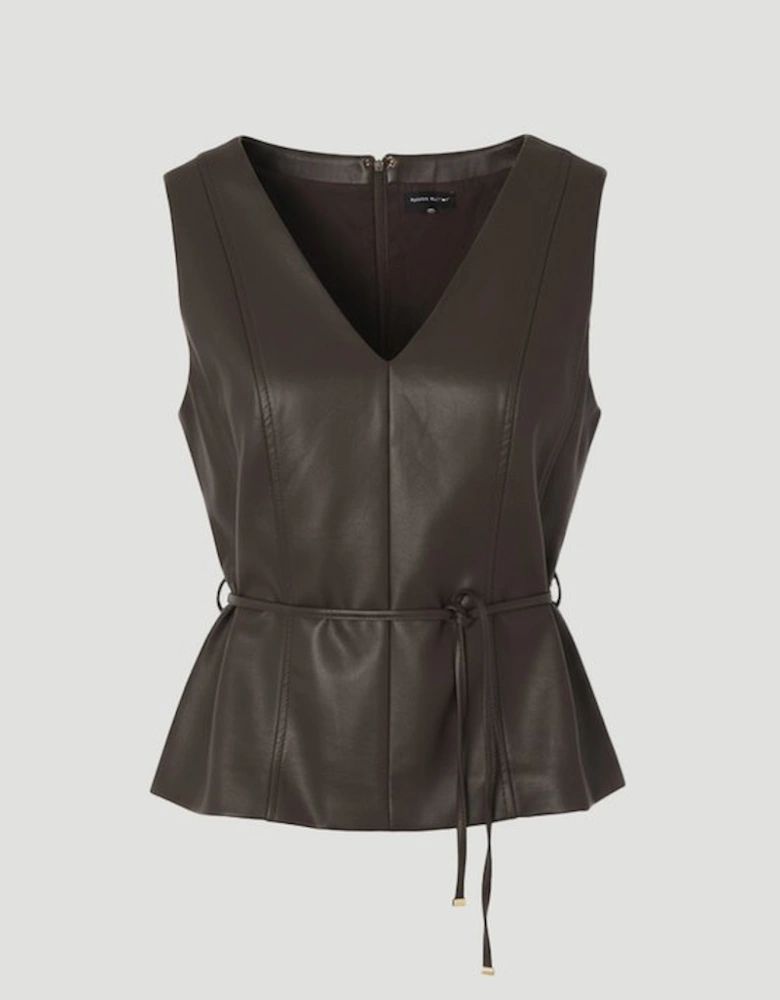 Faux Leather Tie Waist Tailored Top