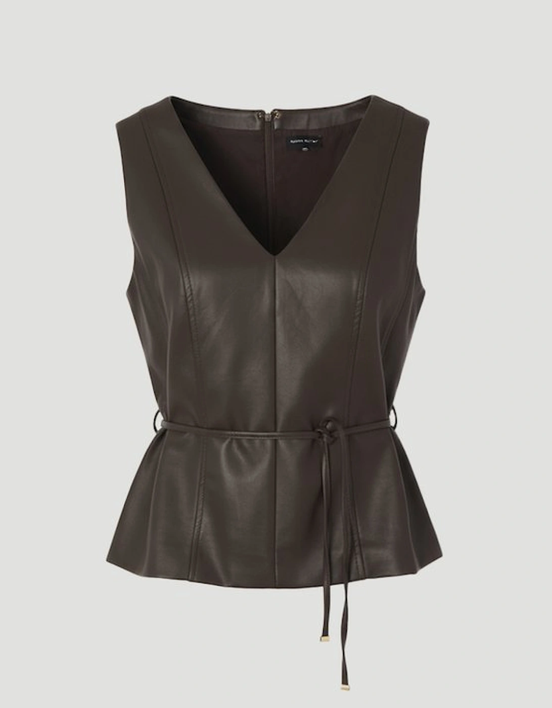 Faux Leather Tie Waist Tailored Top