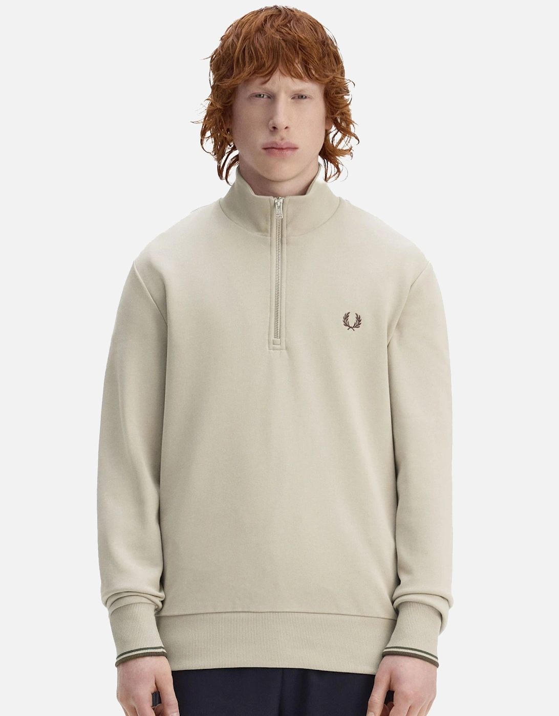 Half Zip Sweatshirt Warm Oat/Court Green /Burnt Tobacco