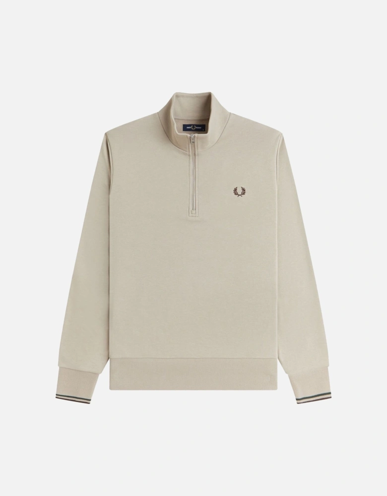 Half Zip Sweatshirt Warm Oat/Court Green /Burnt Tobacco