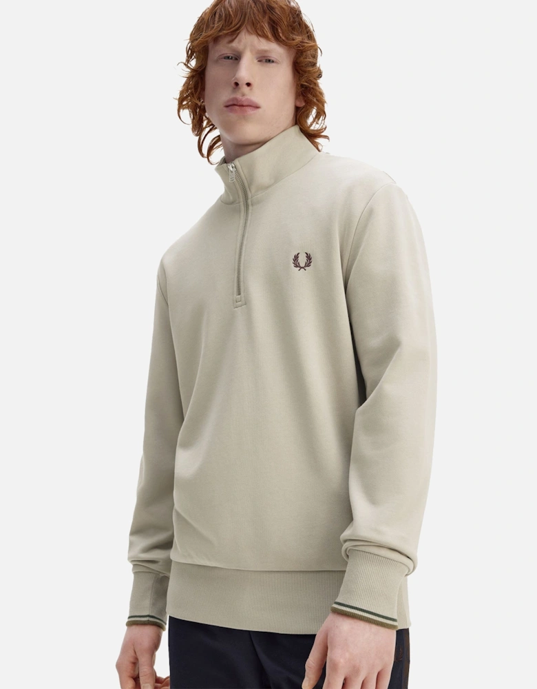 Half Zip Sweatshirt Warm Oat/Court Green /Burnt Tobacco