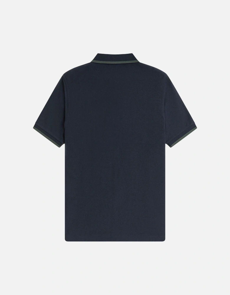 Crepe Pique Zip Neck Polo Shirt Navy