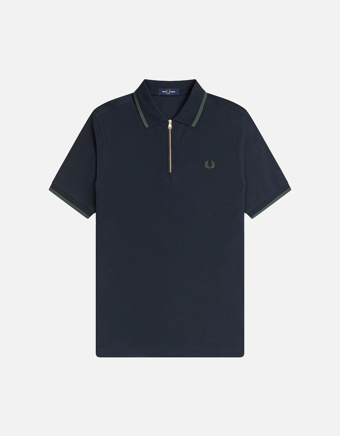 Crepe Pique Zip Neck Polo Shirt Navy, 5 of 4