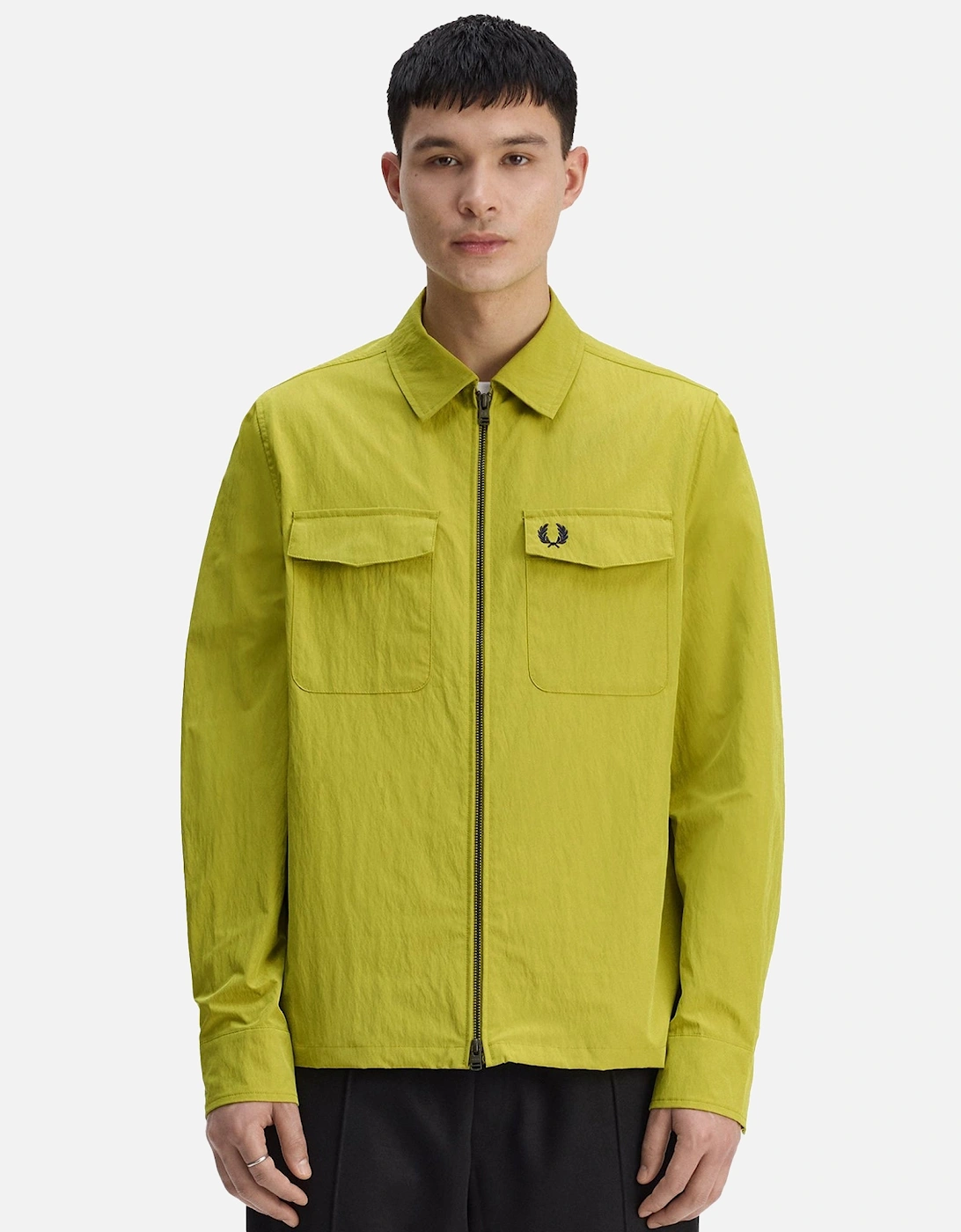Textured Zip-Through Overshirt Tennis Ball Yellow