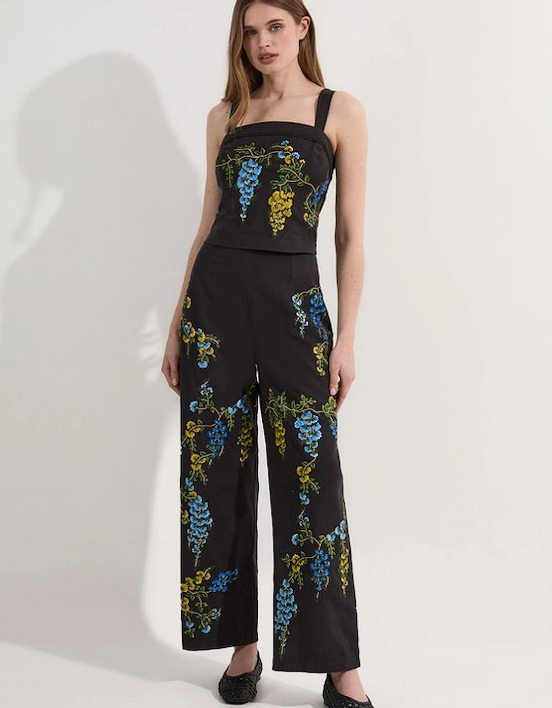 Floral Embroidered Cotton Linen Woven Wide Leg Trousers, 5 of 4