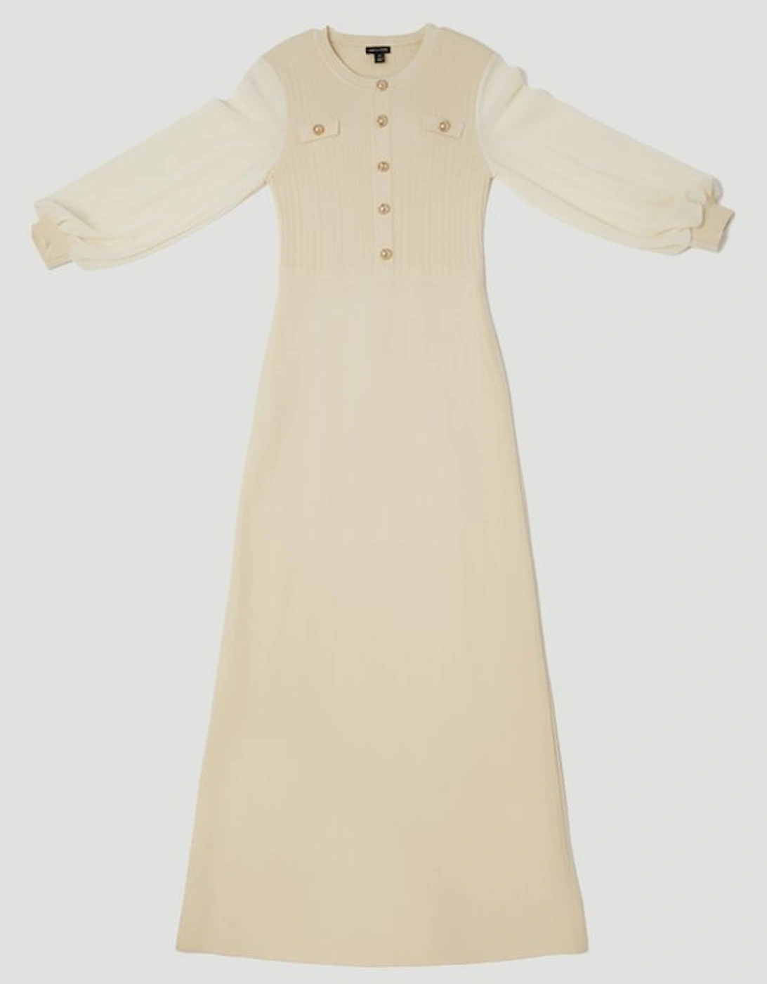 Plus Size Viscose Blend Maxi Knit Dress With Chiffon Sleeve Military Trim