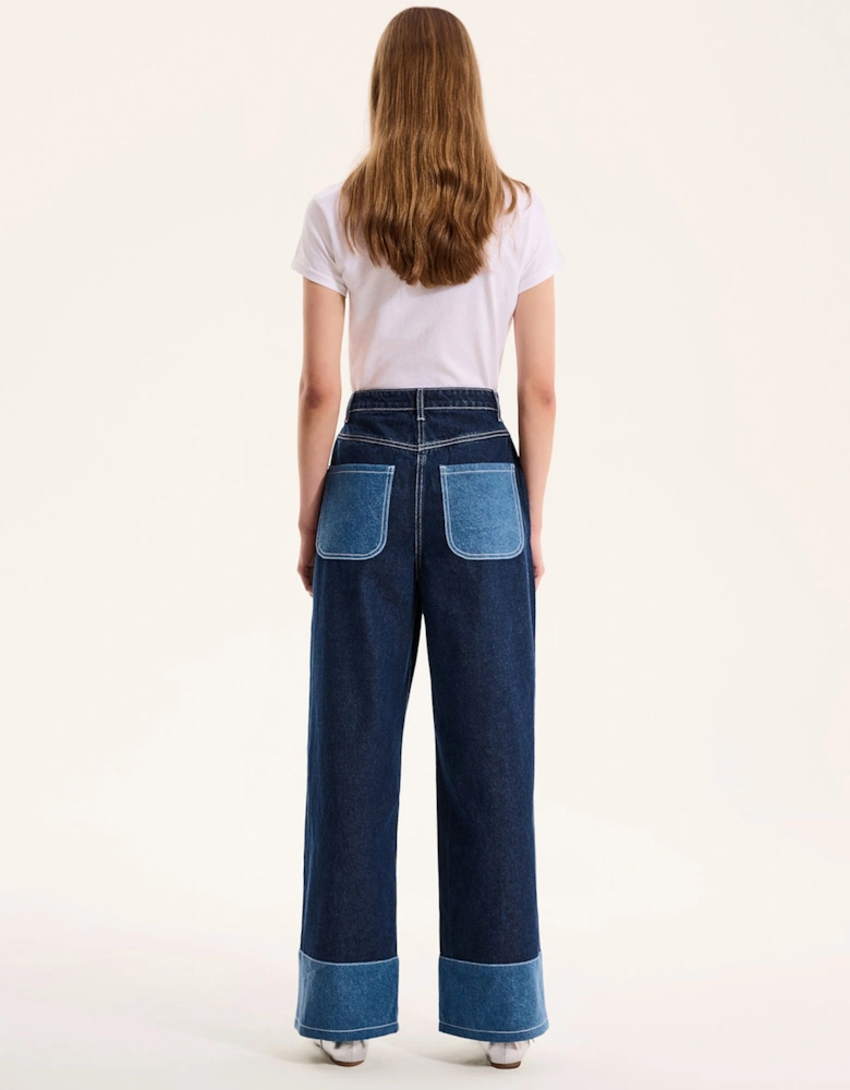 Portland Contrast Raw Denim Jean in Dark Wash