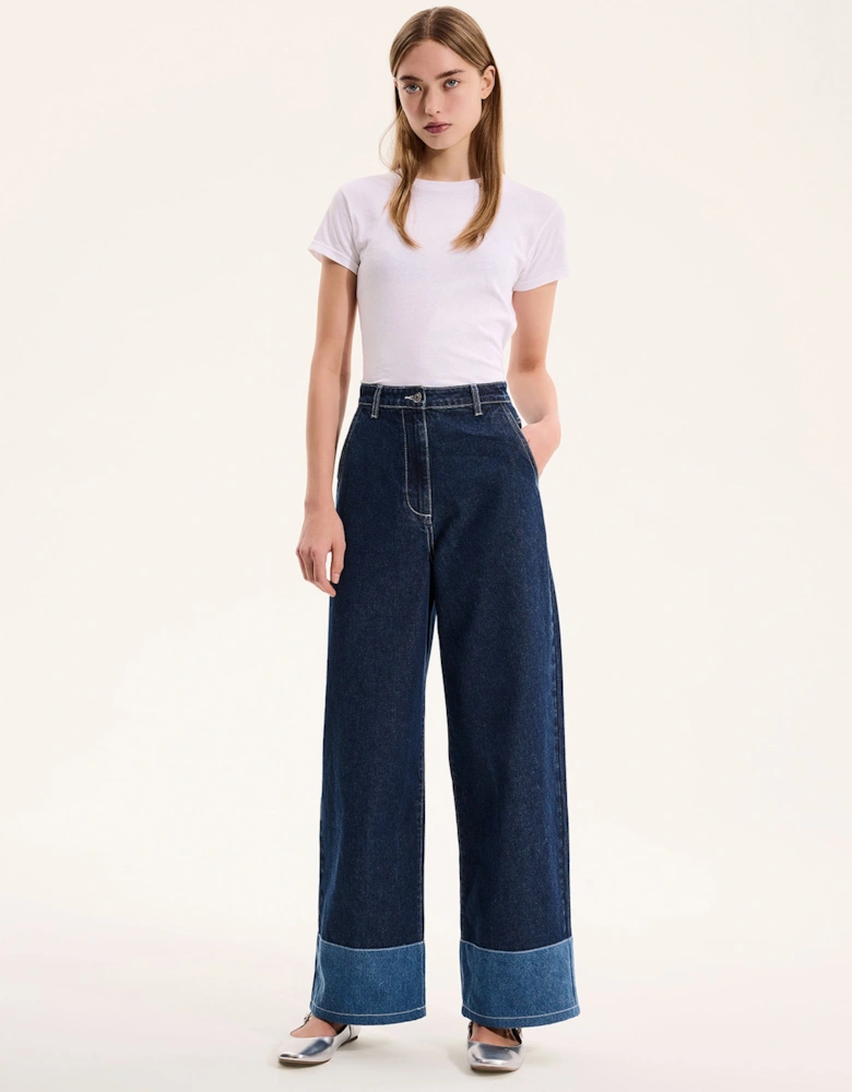 Portland Contrast Raw Denim Jean in Dark Wash