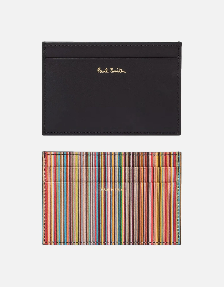 Signature Stripe Leather Card Holder Black