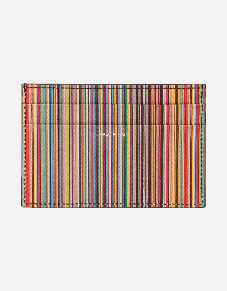 Signature Stripe Leather Card Holder Black