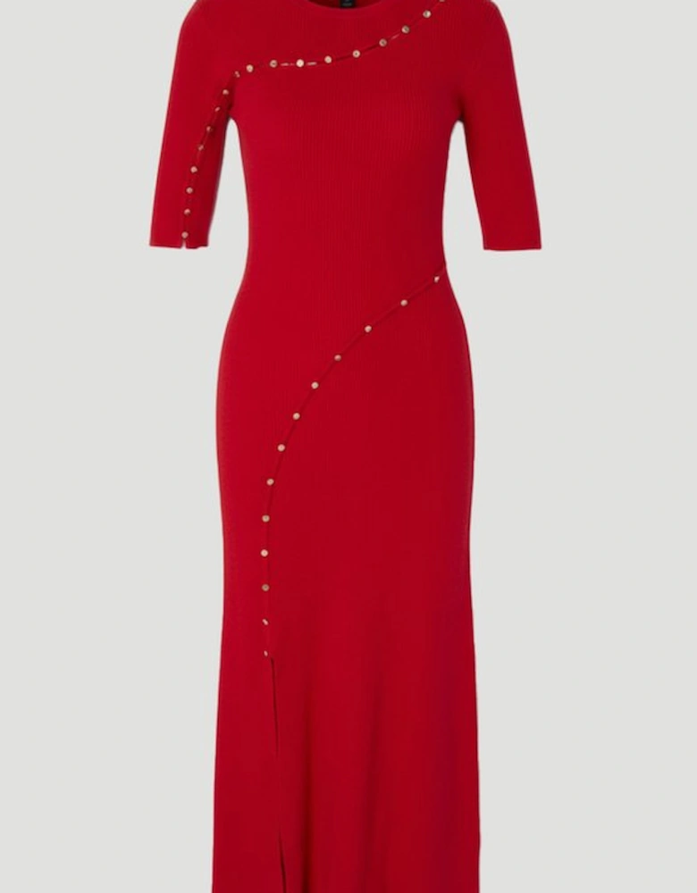 Viscose Blend Cut Out Trim Detail Knit Midi Dress