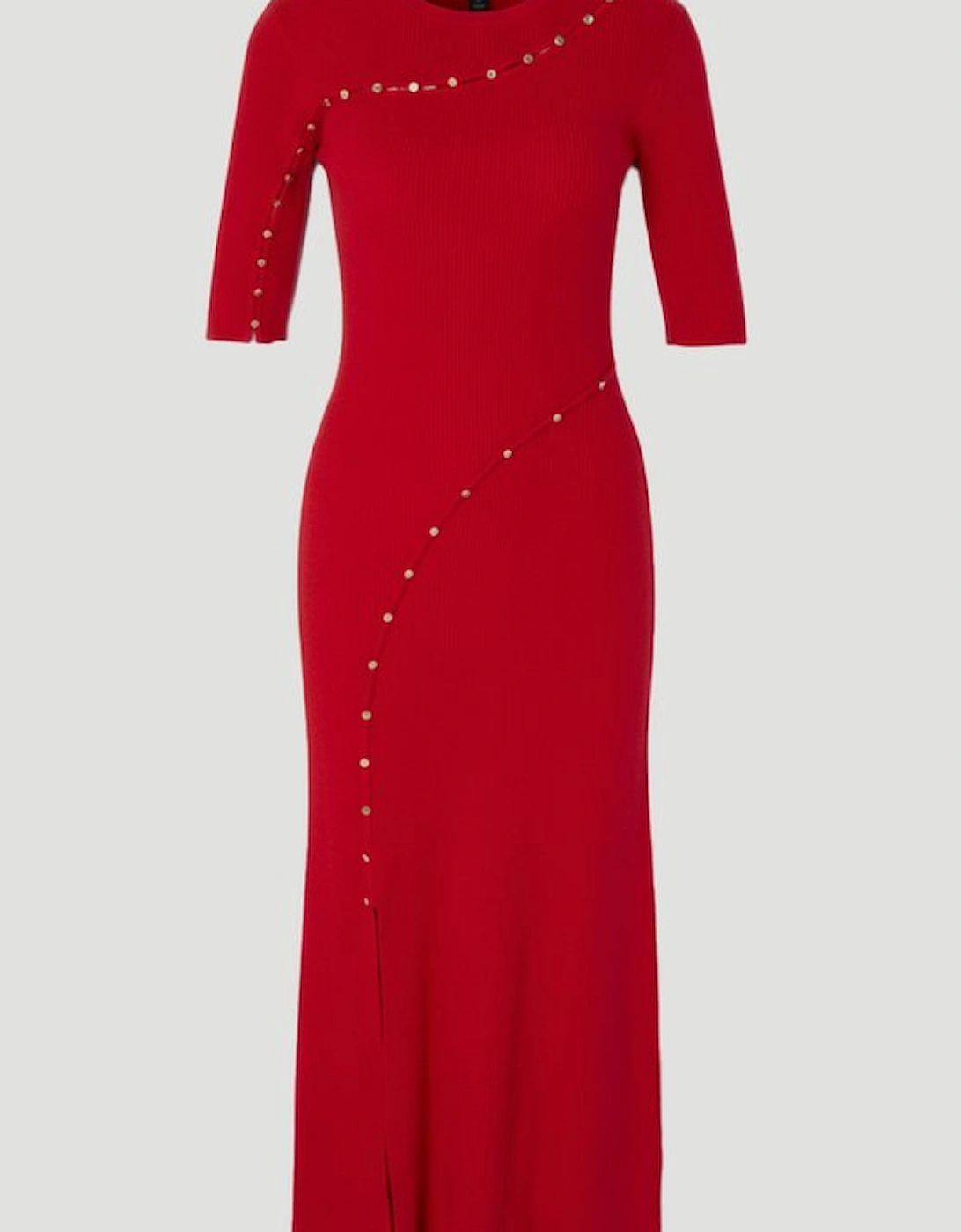 Viscose Blend Cut Out Trim Detail Knit Midi Dress