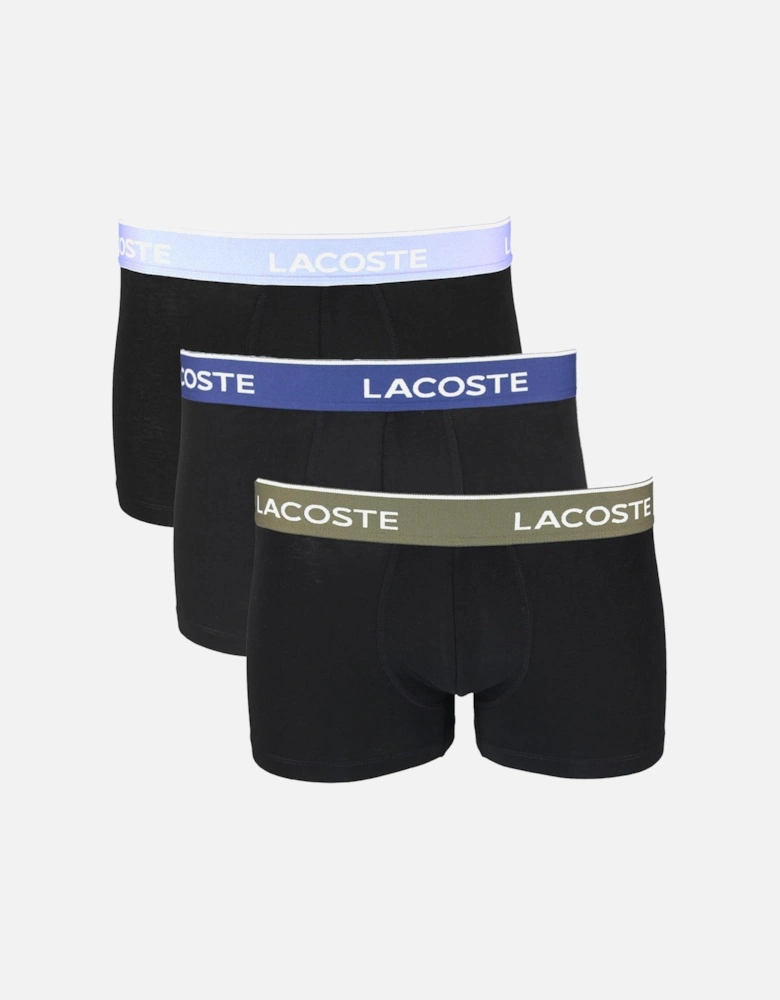 3-Pack Casual Boxer Trunks With Coloured Waistbands, Black
