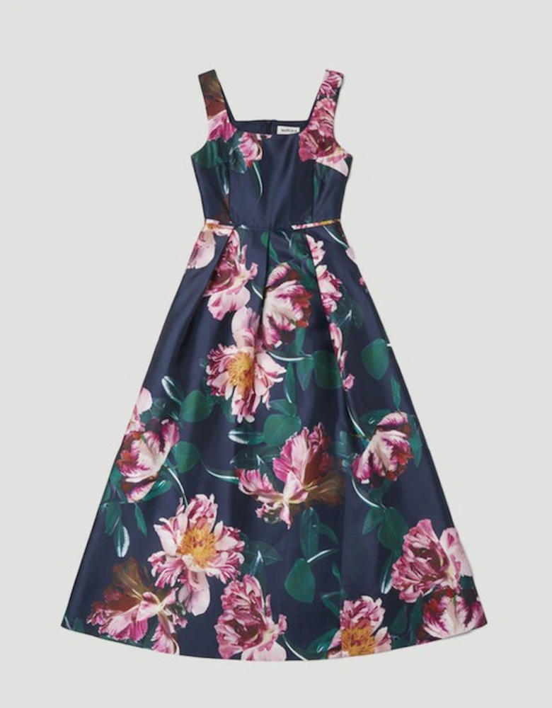 Romantic Floral Print Prom Woven Maxi Dress