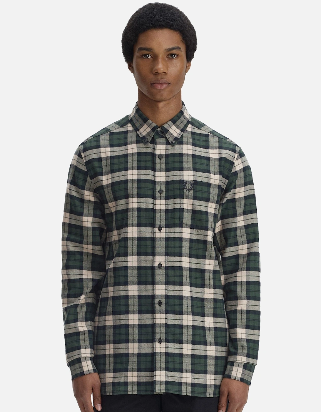 Fred Perry Men's Green Brushed Twill Tartan Shirt Court - : 42/Regular Xl