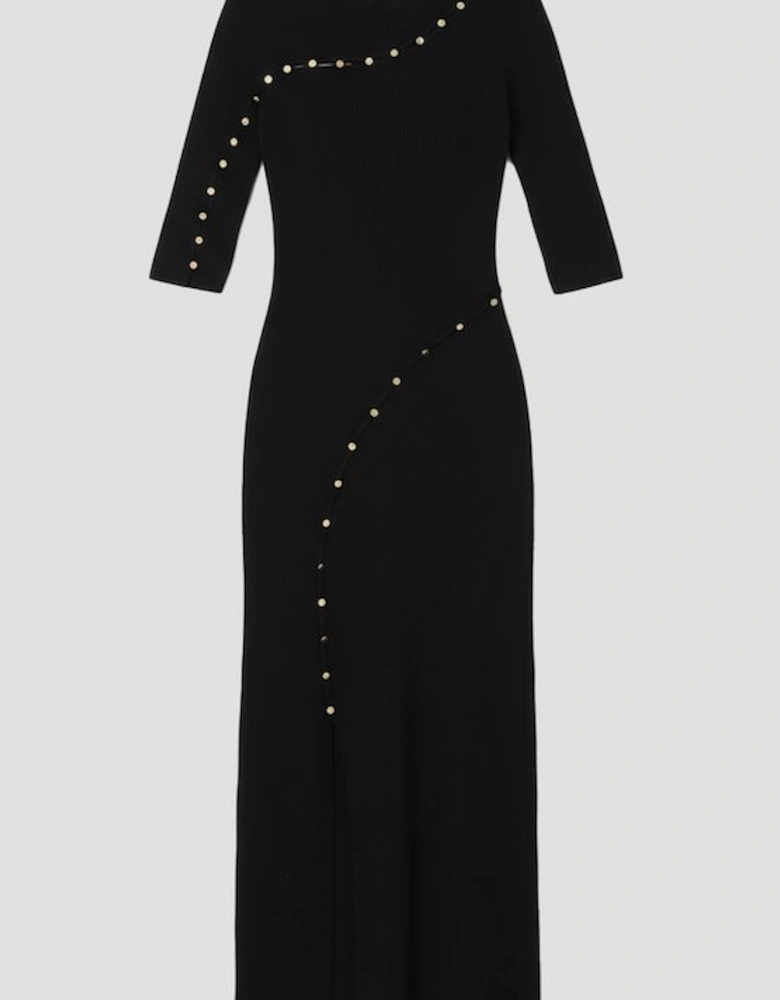 Viscose Blend Cut Out Trim Detail Knit Midi Dress