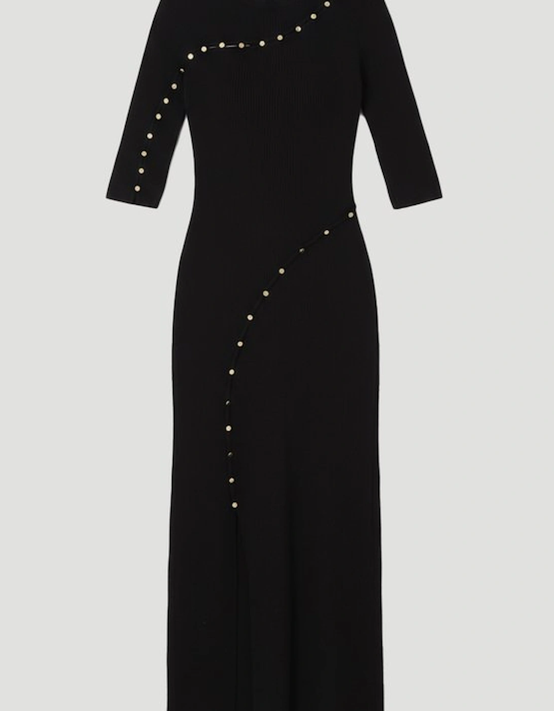 Viscose Blend Cut Out Trim Detail Knit Midi Dress