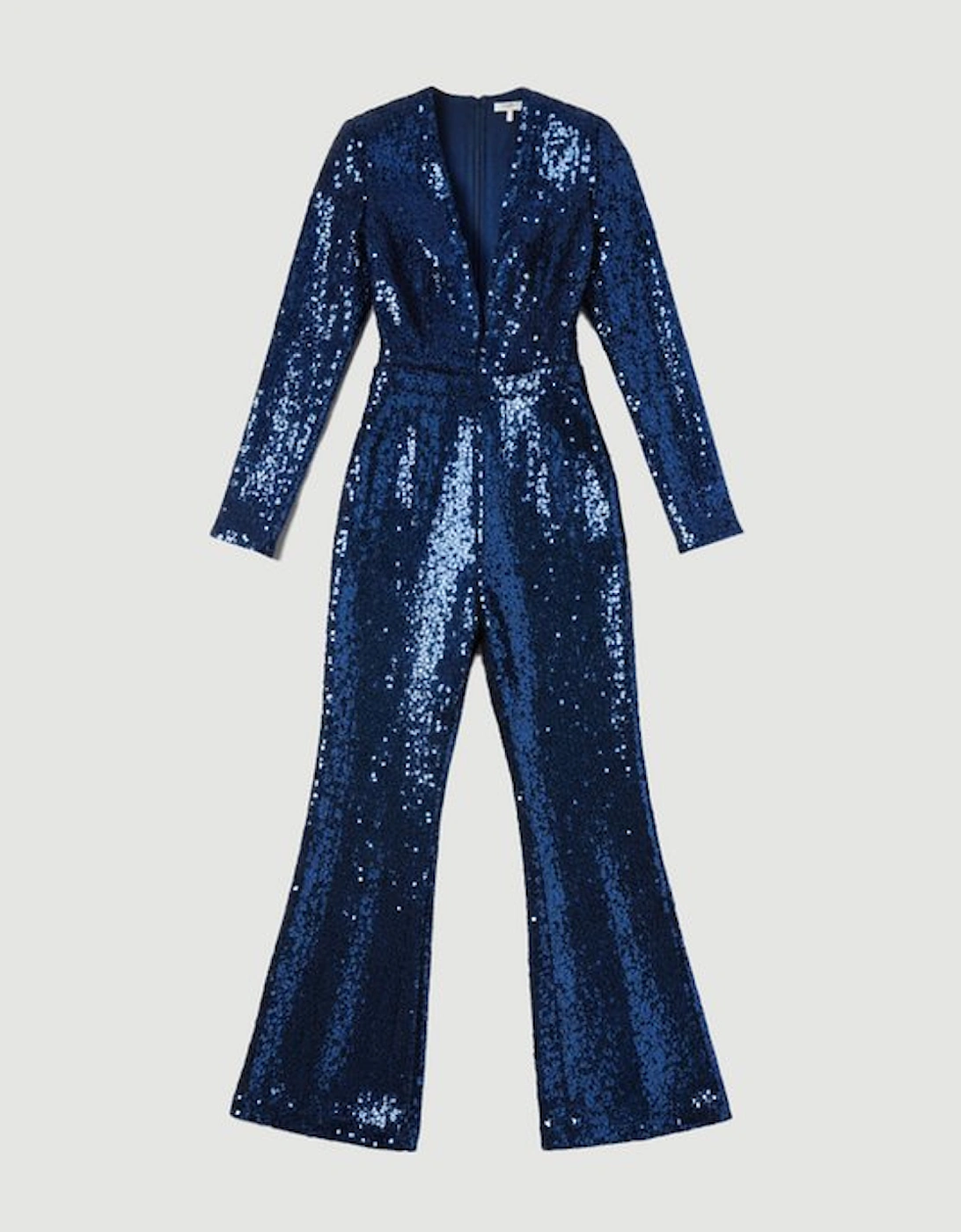 Petite Sequin Power Mesh Lace Up Detail Long Sleeve Jumpsuit