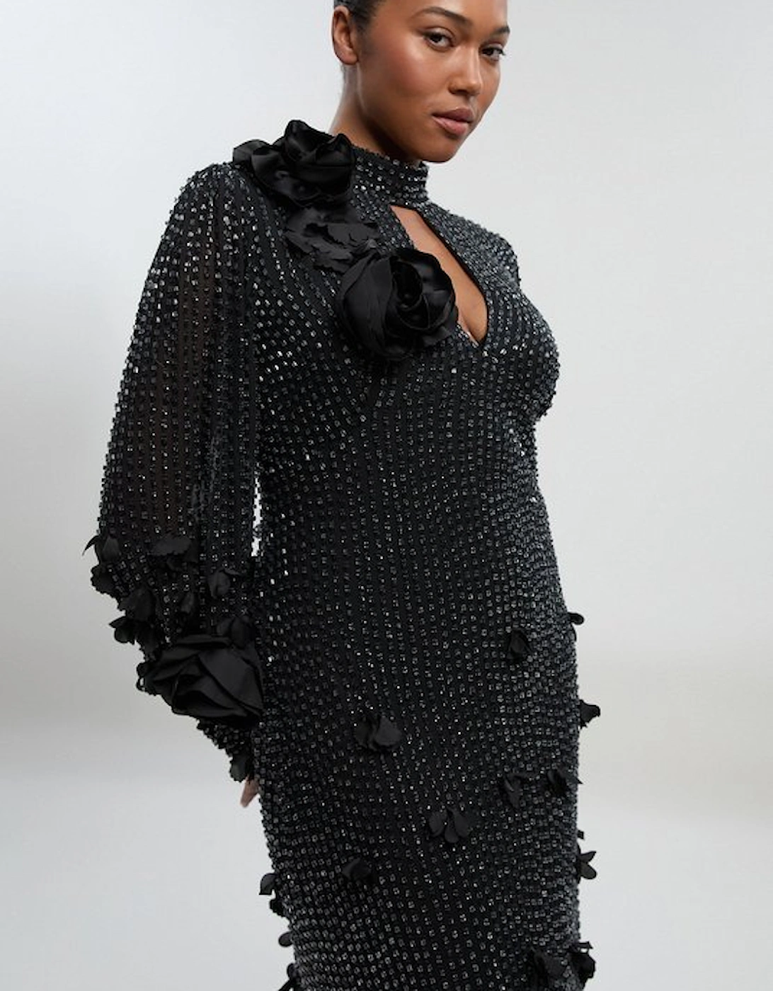 Plus Size Crystal Embellished Applique Woven Maxi Dress