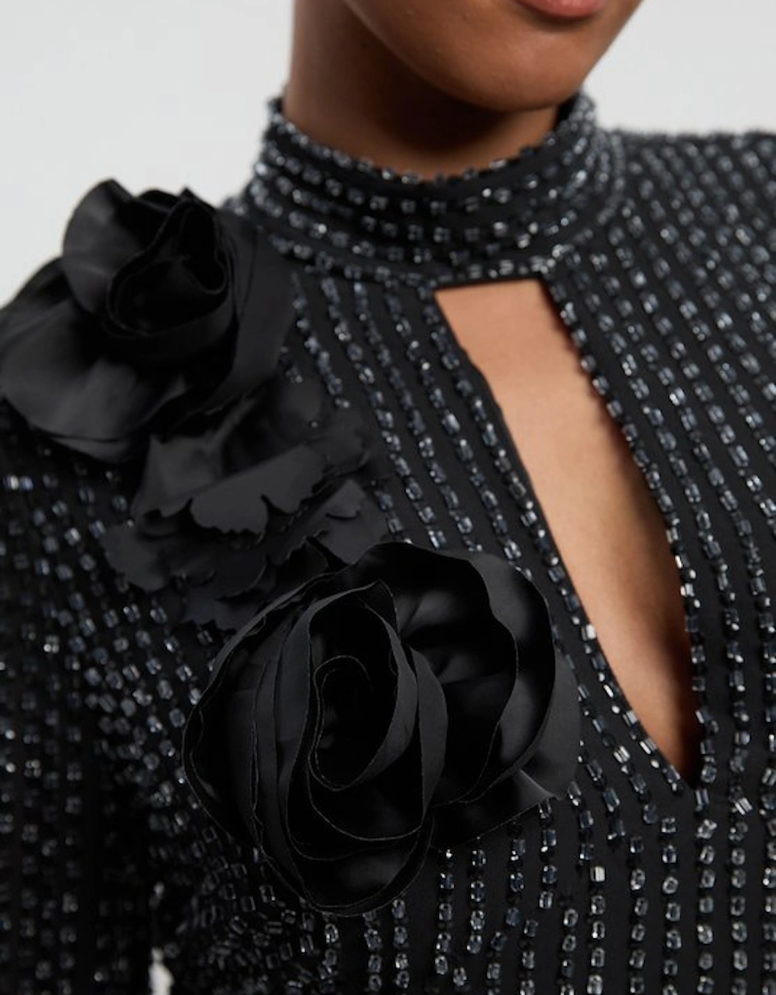 Plus Size Crystal Embellished Applique Woven Maxi Dress