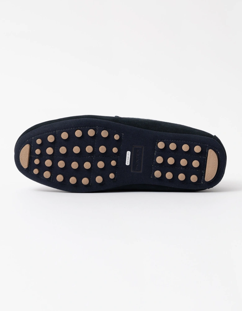 Mens Tartan Collar Moccasin Slipper - Navy