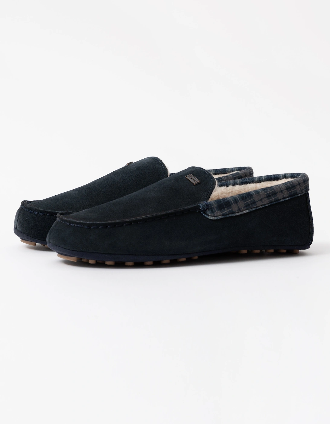 Mens Tartan Collar Moccasin Slipper - Navy, 8 of 7