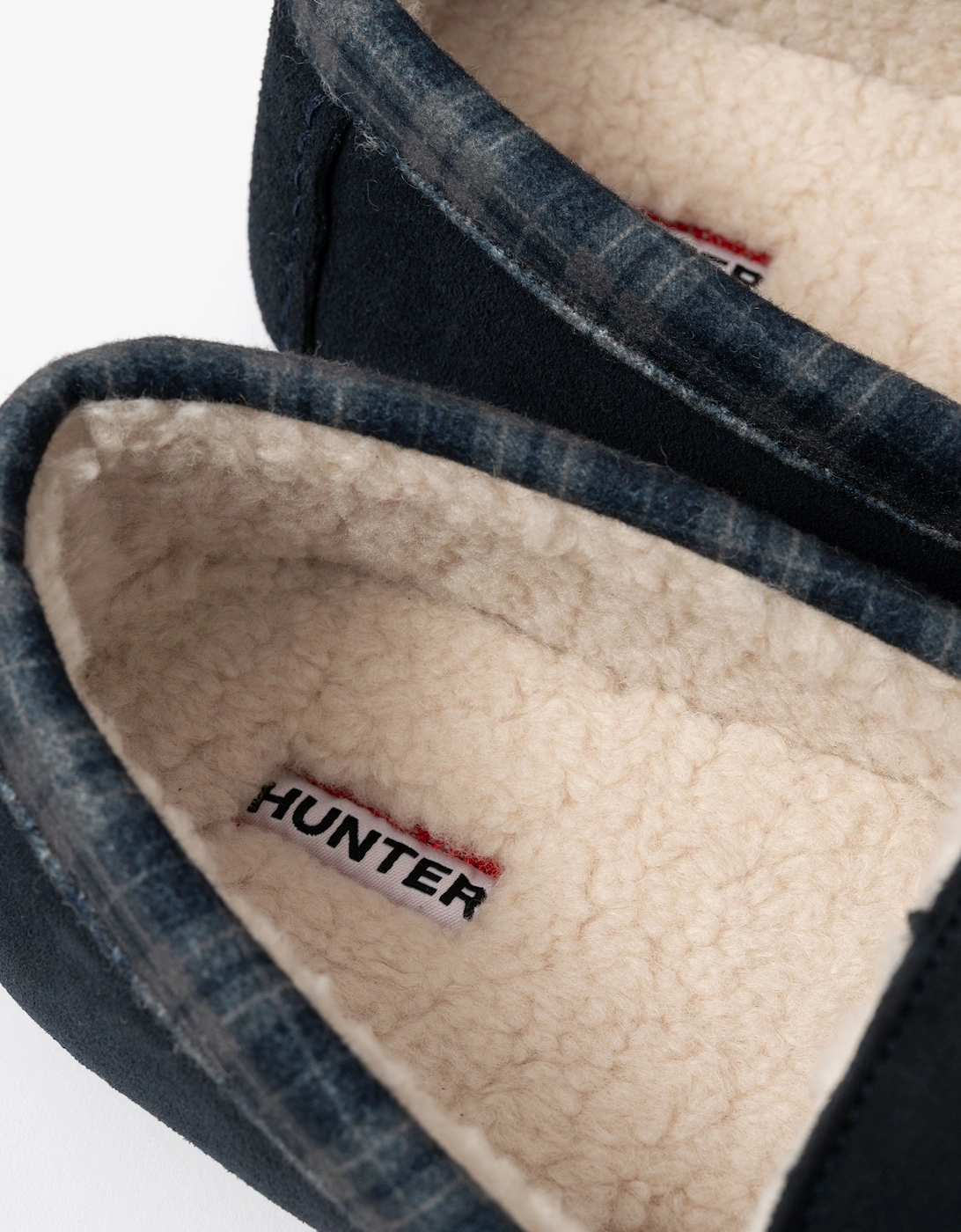 Mens Tartan Collar Moccasin Slipper - Navy