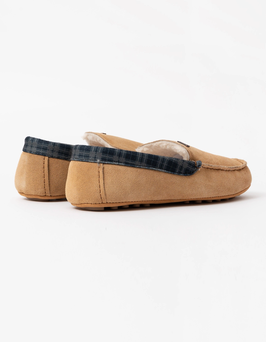 Mens Tartan Collar Moccasin Slipper - Biscuit