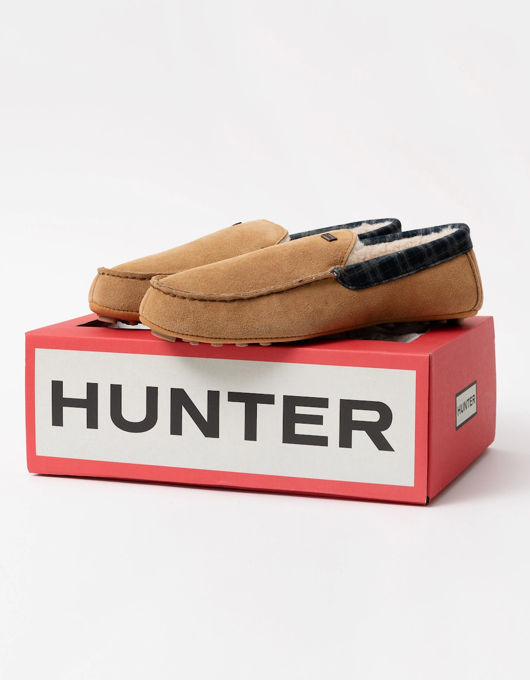 Mens Tartan Collar Moccasin Slipper - Biscuit