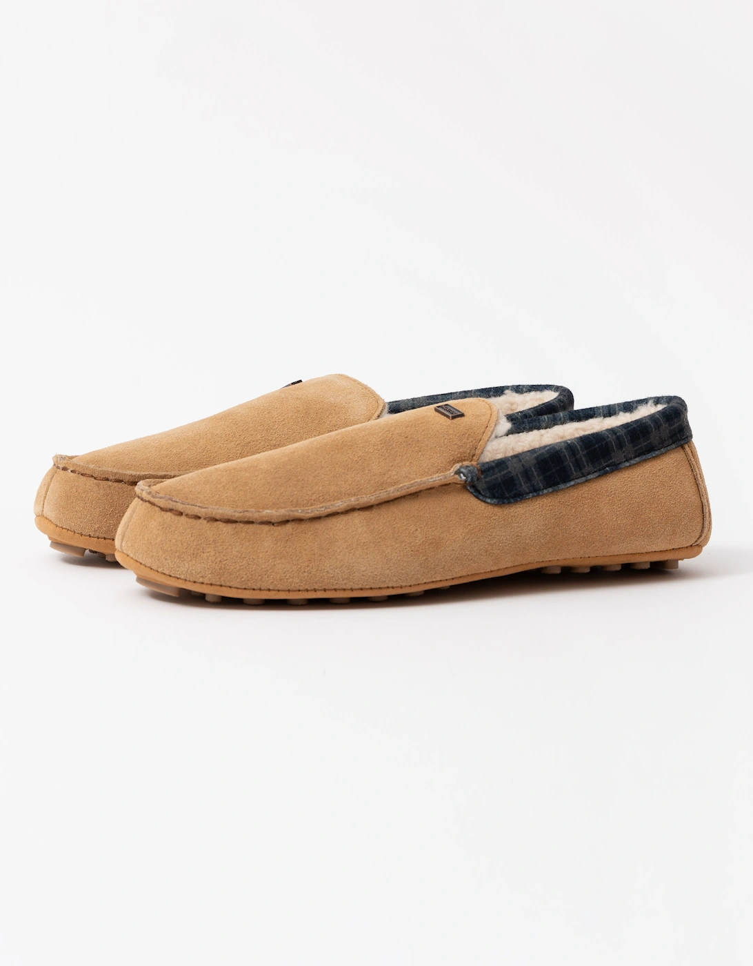 Mens Tartan Collar Moccasin Slipper - Biscuit, 7 of 6