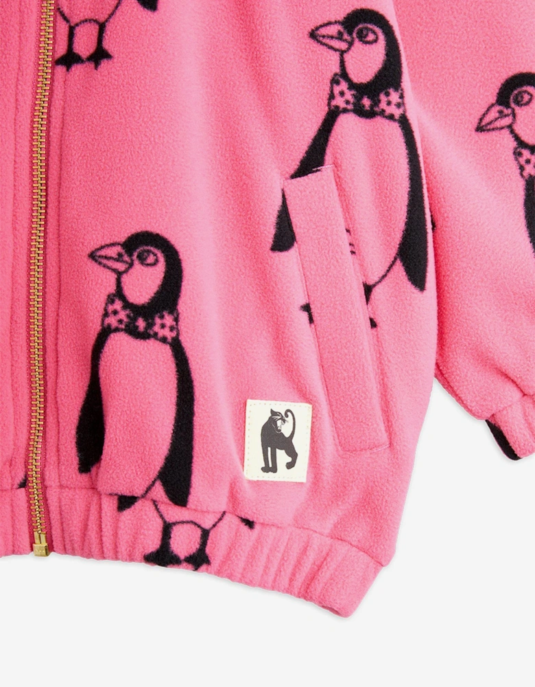 Girls Penguin AOP Fleece Jacket in Pink