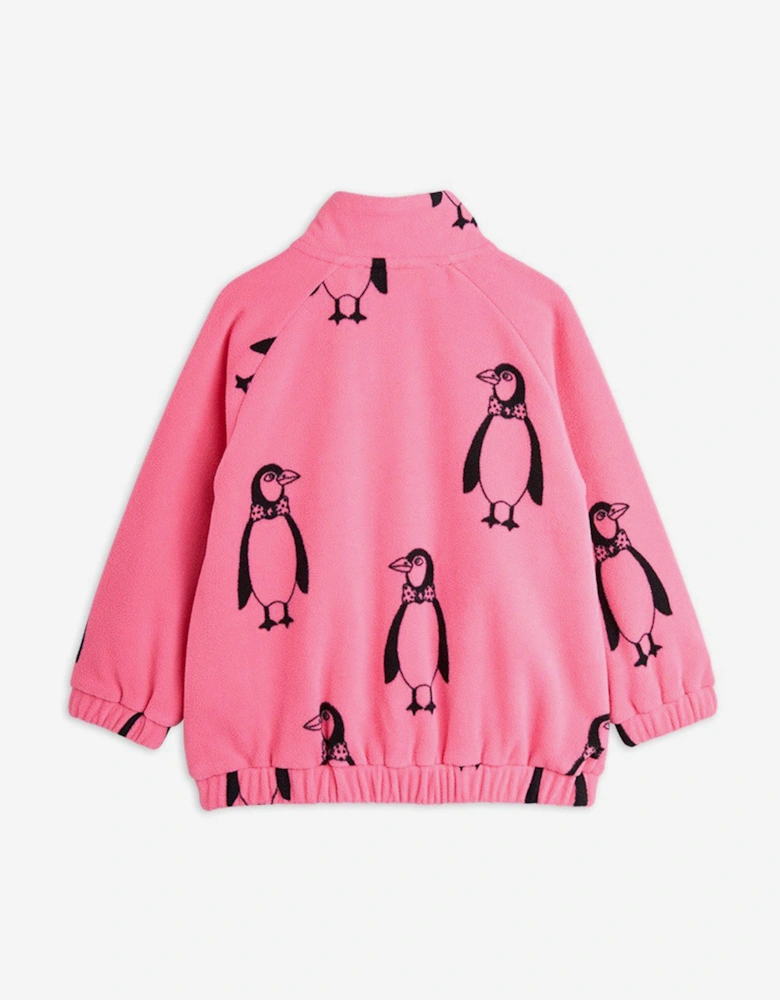 Girls Penguin AOP Fleece Jacket in Pink